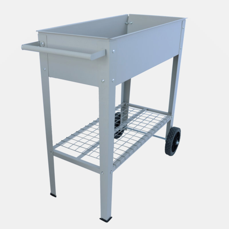 Gray Metal Rectangular Raised Garden Bed Cart with Wheels