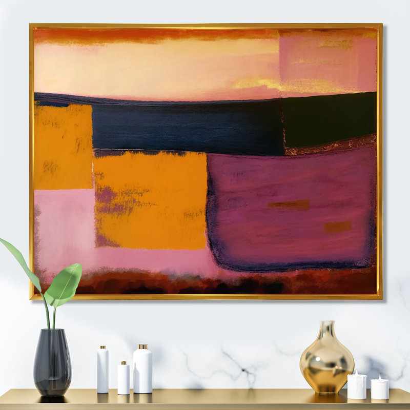 «Blue Sky Above Redend Point I», art mural abstrait sur toile, L 20 po x H 12 po, Cadre flottant doré