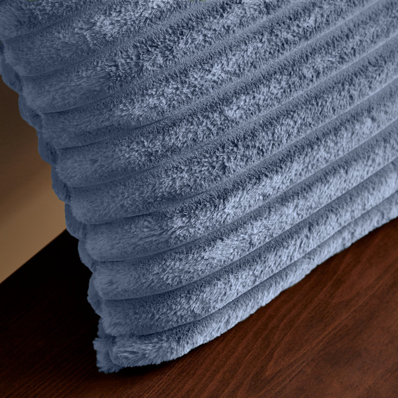 Cosy Ribbed Faux Fur Cushion, Blue, Polyester