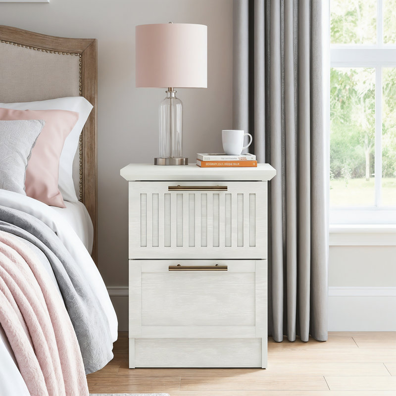  2 Drawer Bedside Table, Pearl White Oak