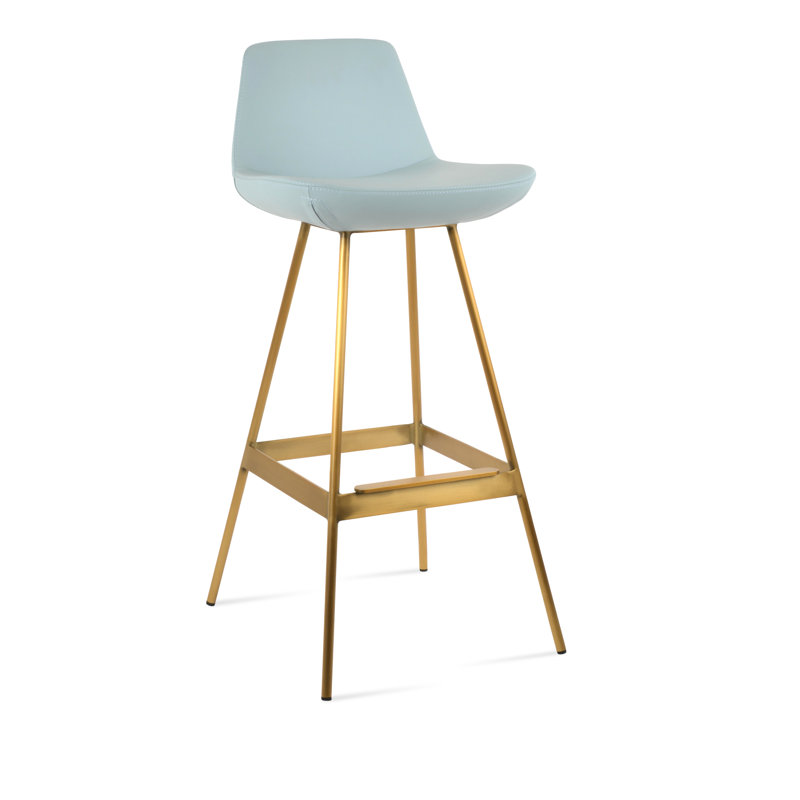 Tabouret Pera Balat, Laiton, Similicuir PPM bleu ciel, Tabouret de comptoir (siège d'une hauteur de 24 p