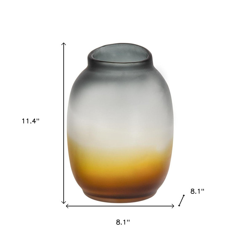 Vase de table rond 11 "en verre anthracite et orange