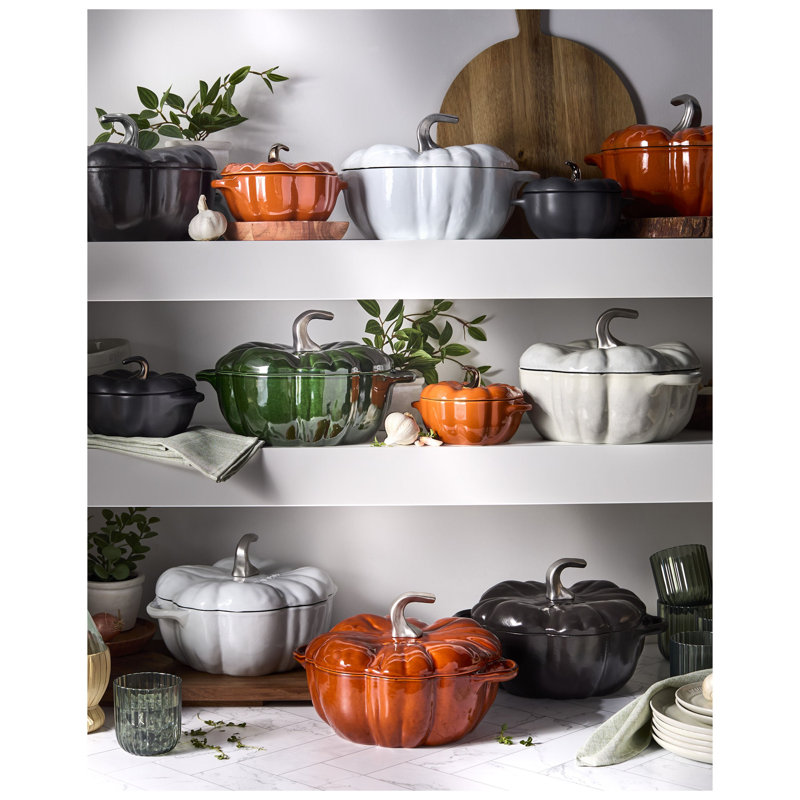 STAUB Cast Iron 3.5-Qt Pumpkin Cocotte With Stainless Steel Knob - Black