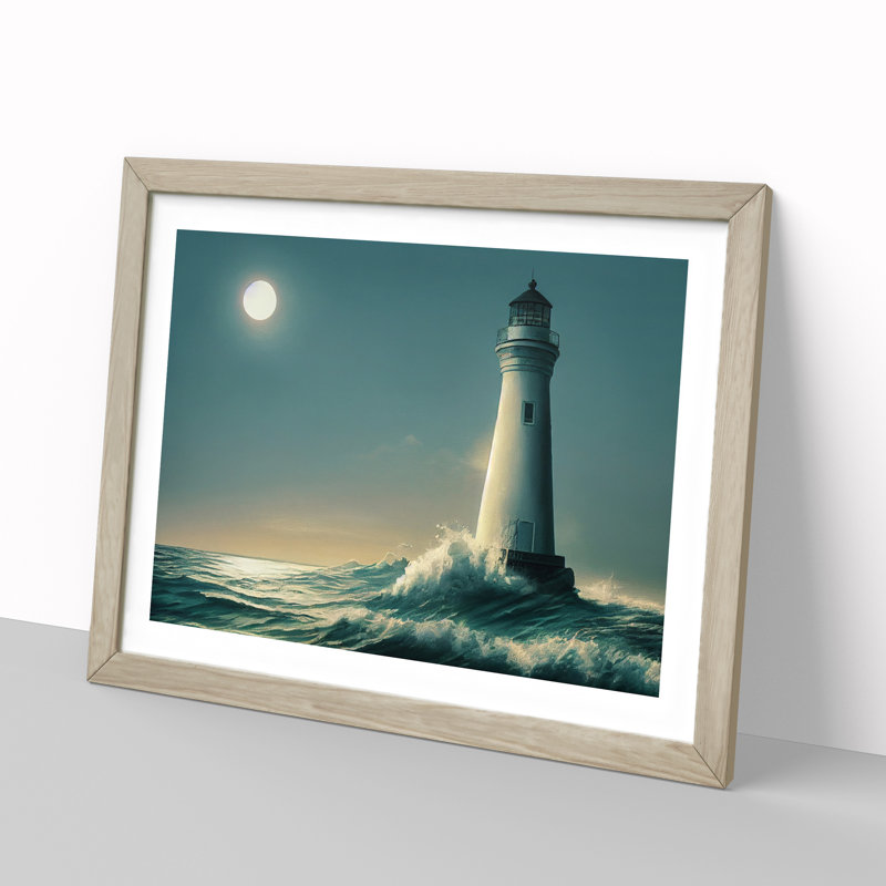 Epic Lighthouse - Single Picture Frame Print, 25cm H x 34cm W x 2cm D, Oak