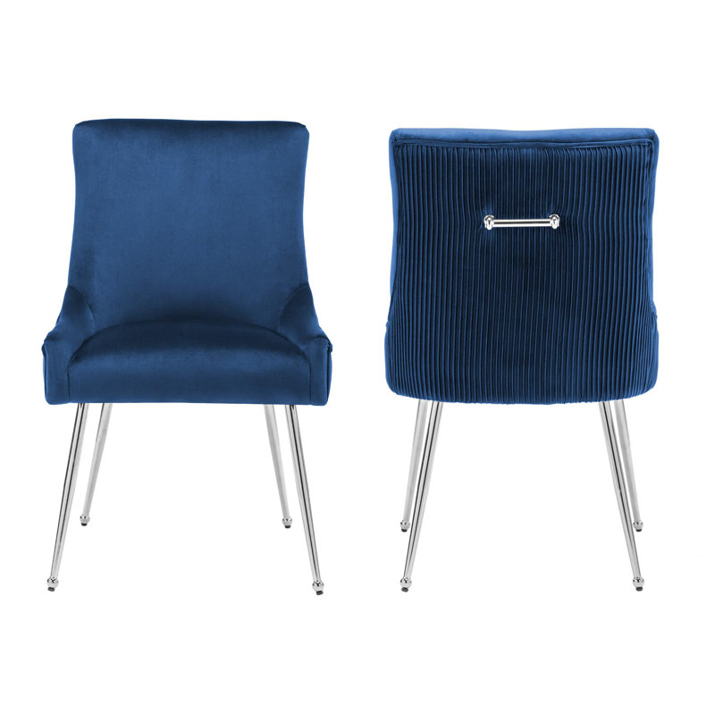 Velvet Upholstered Side Chair With Silver Legs, Blue, Silver