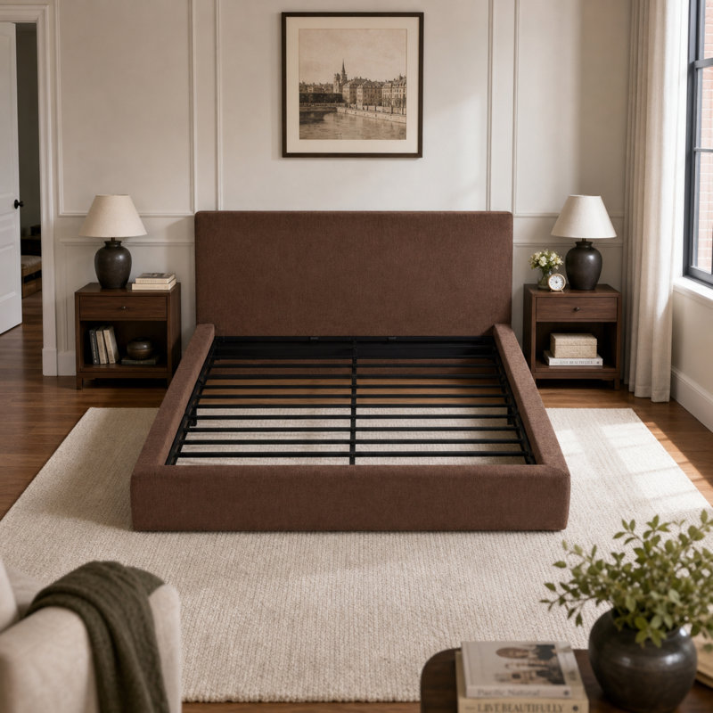 Base de lit tapissier avec tête de lit Cloud, Grand lit, Brun