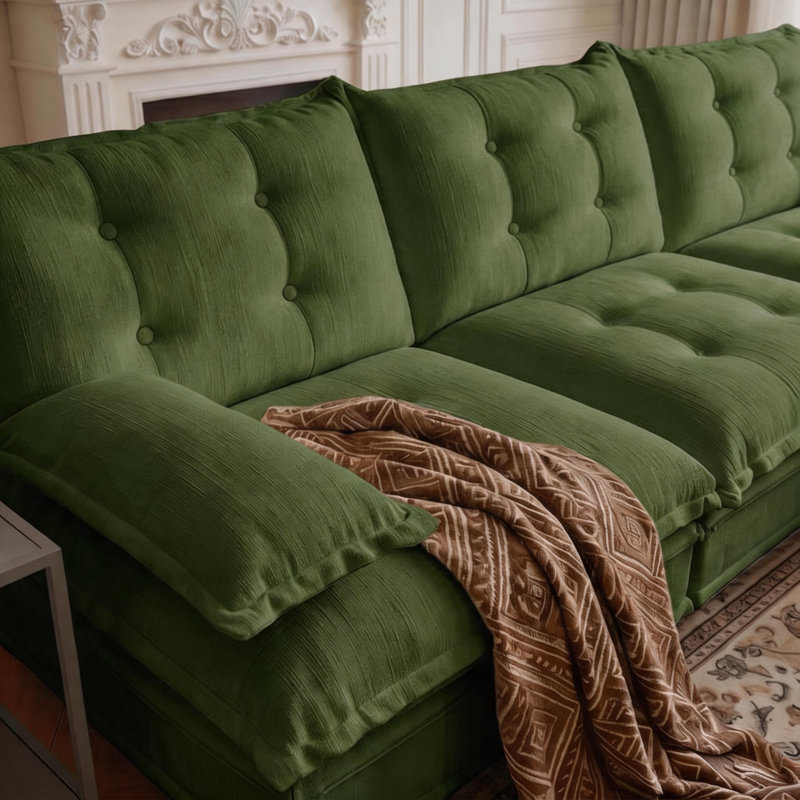 Canapé modulaire en L 107 po avec repose-pieds et siège profond L 107 po, Green Chenille, H 35,4 po x l 107 po x P 33,8 po