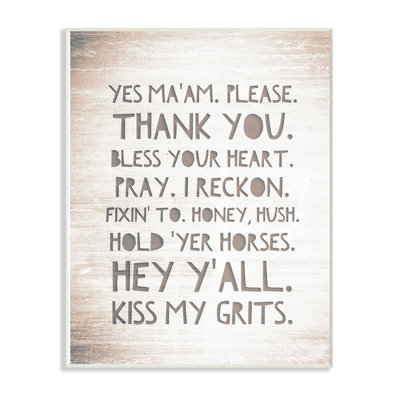 «Southern Sayings Hey Y'all I Reckon Kiss My Grits Typographie», impression