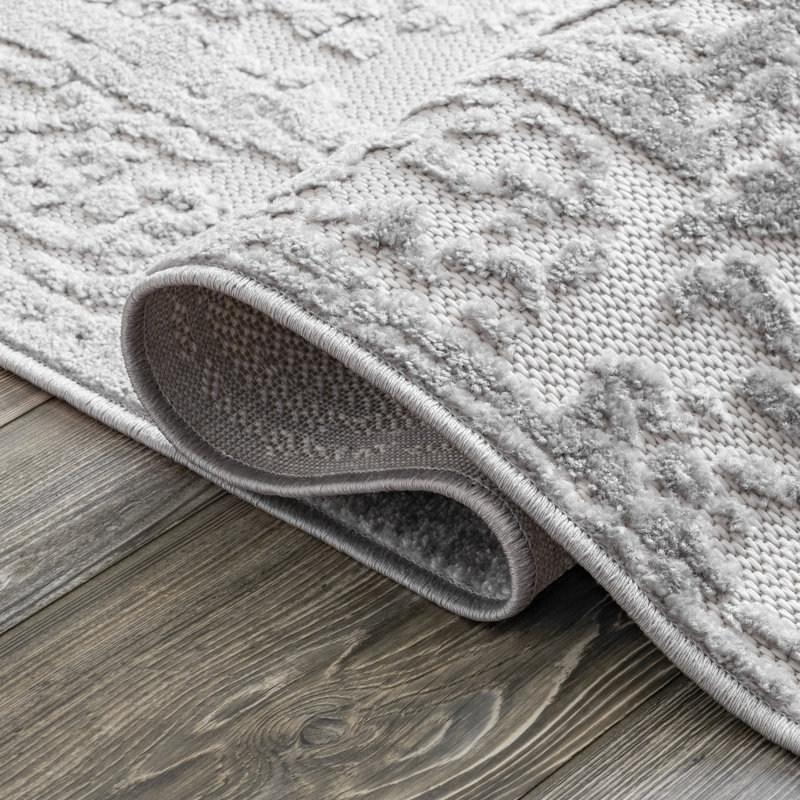Tapis d'intérieur / extérieur gris Verdell, Tapis de couloir 2 pi 6 po x 12 pi