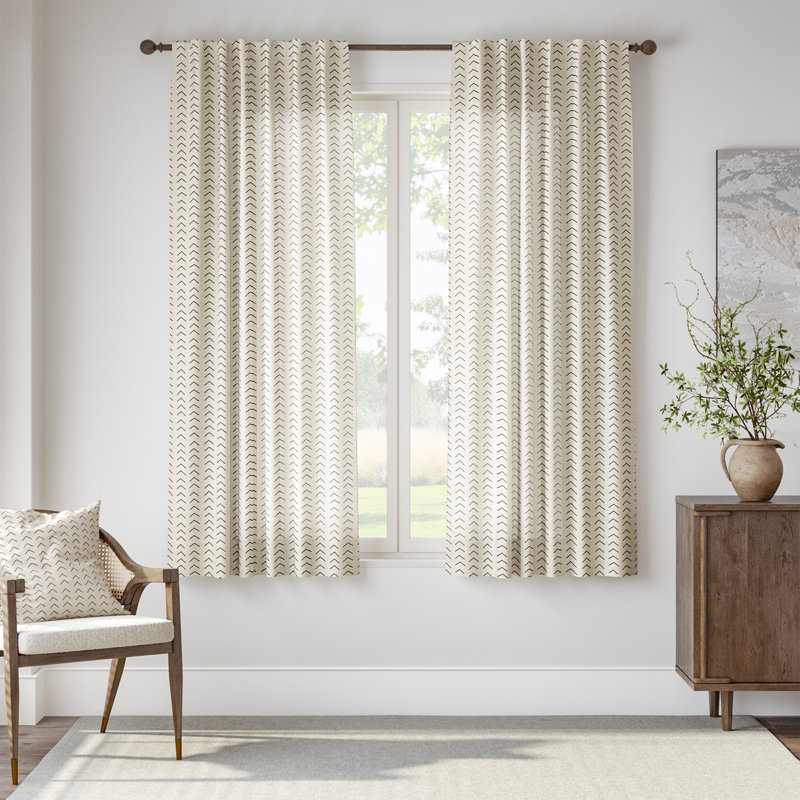 Printed Linen Farmhouse Boho Rod Pocket Curtains, 50" W x 63" L, Black