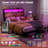Hugo Modern Platform Bed Frame with 2-Tier Wood Storage Headboard LED Lights and Charging Station-248907154-232753174