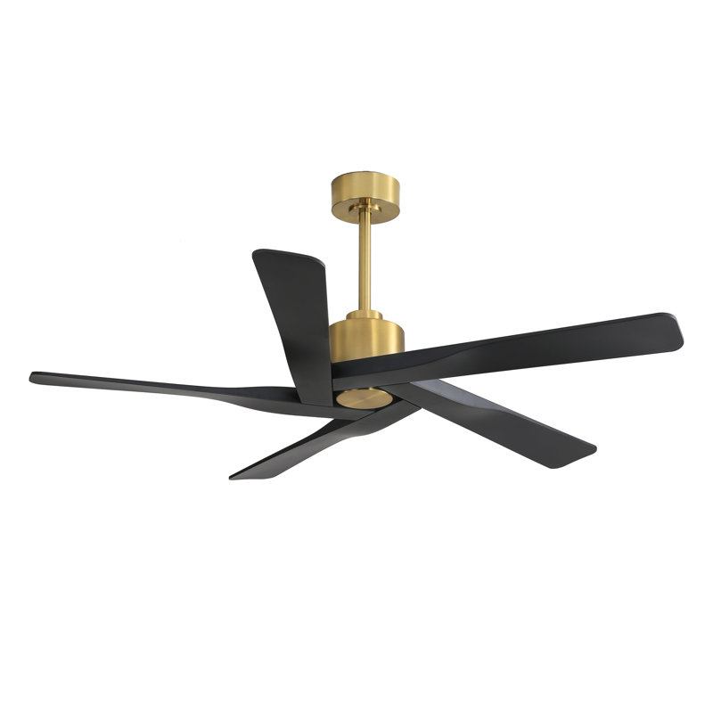 Ventilateur de plafond à pales en ABS de 54 po de largeur avec moteur à courant continu, 64", Noir mat, Doré