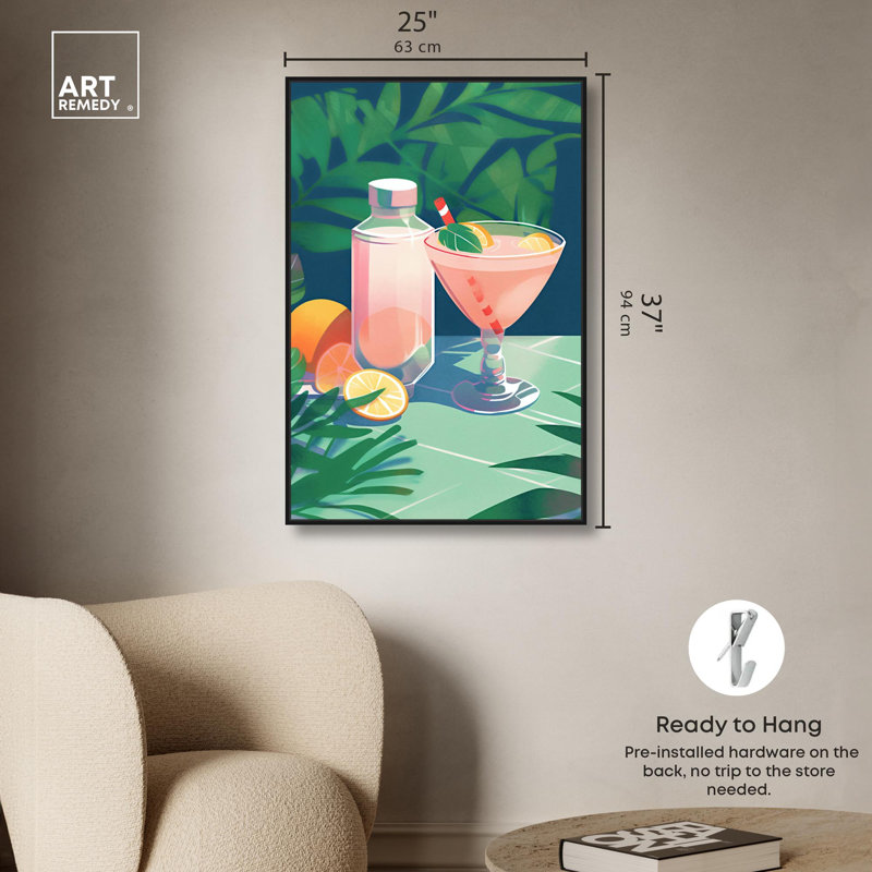 Art mural Cocktail in the Sun Drinks and Spirits, Cadre noir, H 25 po x l 17 po