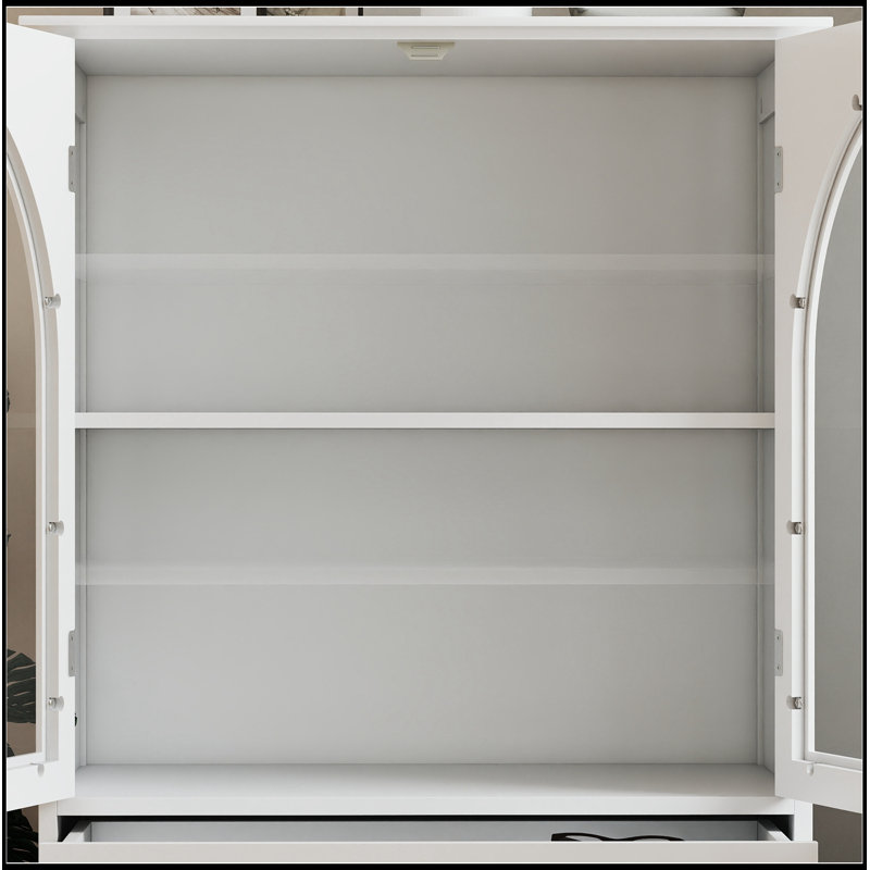 Arched Storage Cabinet with Glass Door and 1 Drawer, White