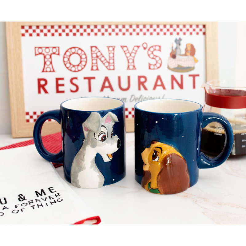 Disney Lady and the Tramp Blue Ceramic Mug Set, 20-Ounce, 2 Pieces