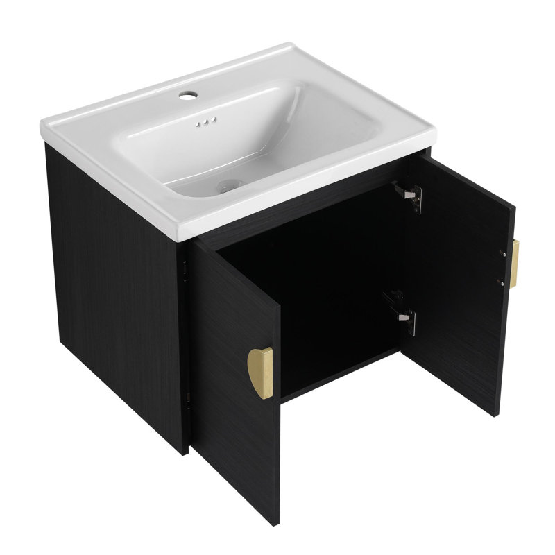 24"Soft-Close Door Bathroom Vanity with Sink, Black, 24"