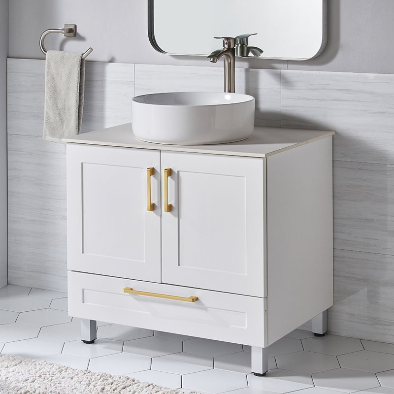 Ensemble de meuble-lavabo simple sur pied blanc moderne 30 po Fany, Blanc