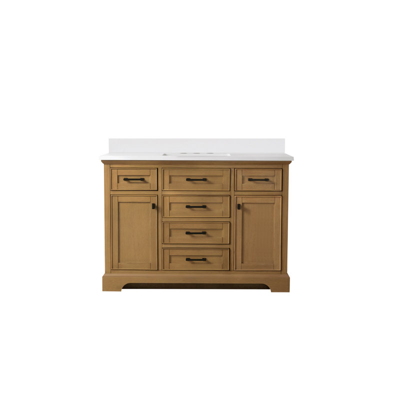 Zoila 48'' Single Bathroom Vanity with Quartz Top, Oak