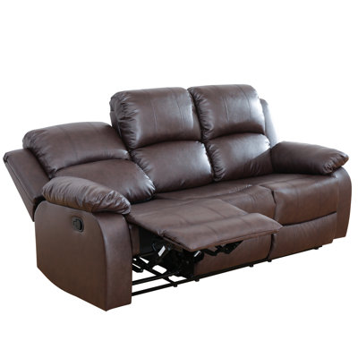 Double fauteuil inclinable manuel, causeuse rembourrée avec porte-gobelets, cuir, brun