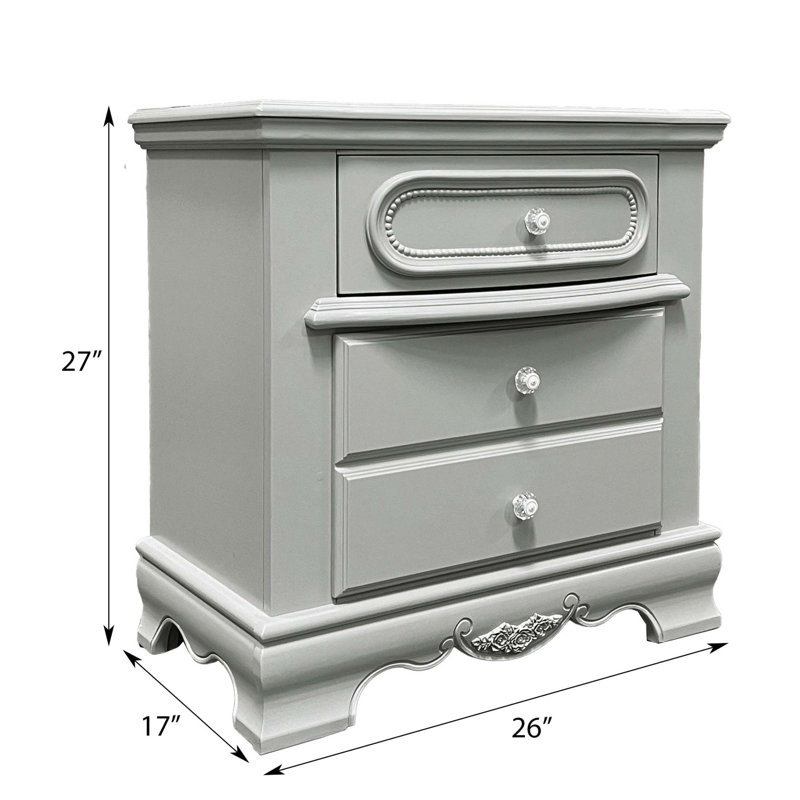 Table de chevet à 3 tiroirs avec glissières lisses et fabrication durable, parfaite pour les solutions de rangement de chambre à coucher élégantes.
