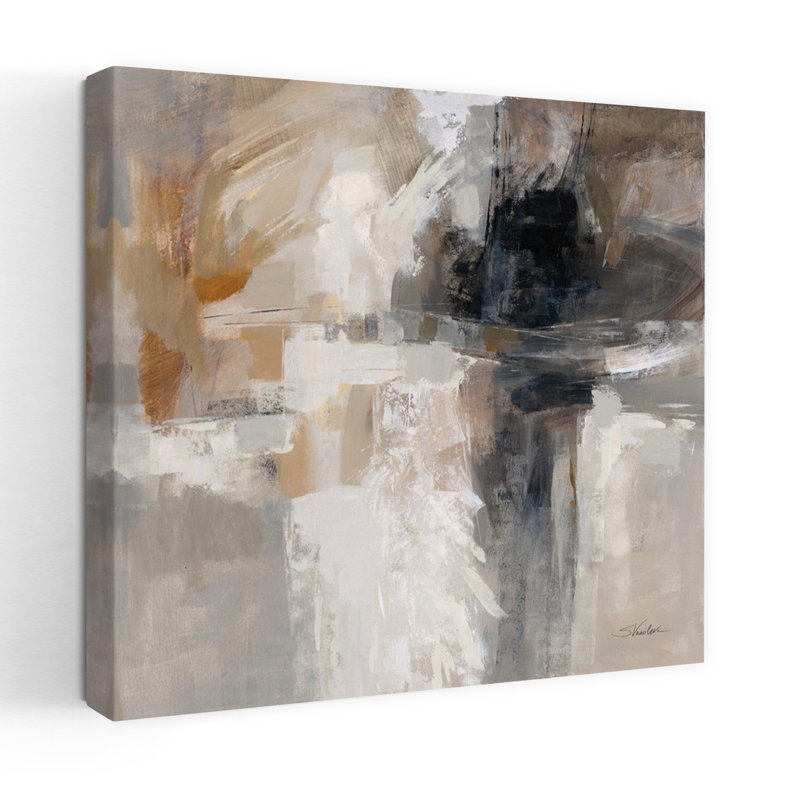 Ailes contemporaines neutres avec art abstrait noir, H 32 po x l 32 po