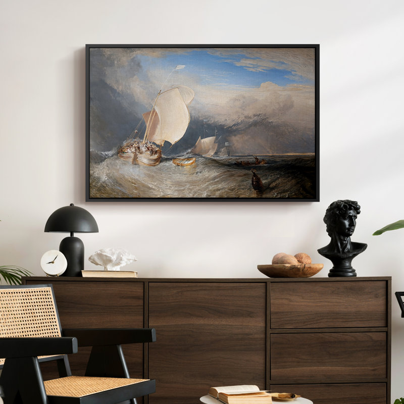 Bateaux de pêche avec des hucksters marchant pour le poisson, 1837-1838-J.M.W. Toile tendue avec châssis Turner, Doré