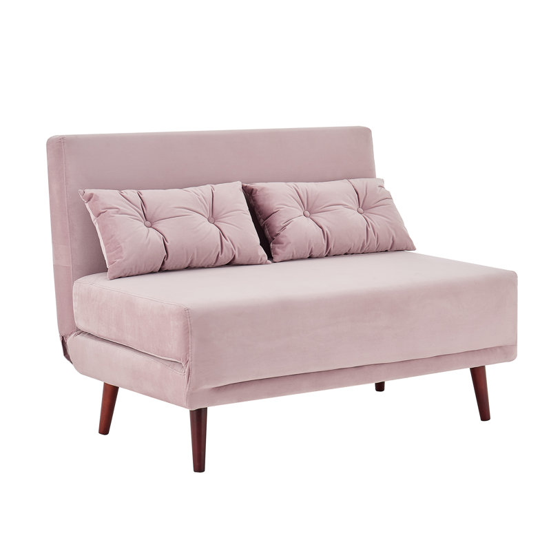 Visconti Full / Double 123cm Upholstered Futon And Mattress, Pink Velvet