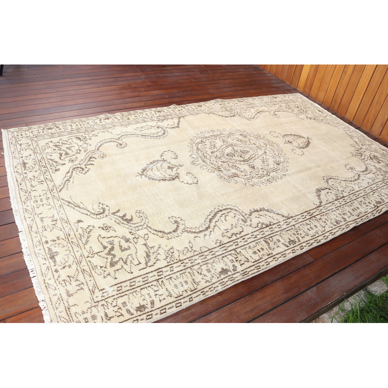 Tapis rétro en laine beige Oushak pour le salon et la décoration de sol antique