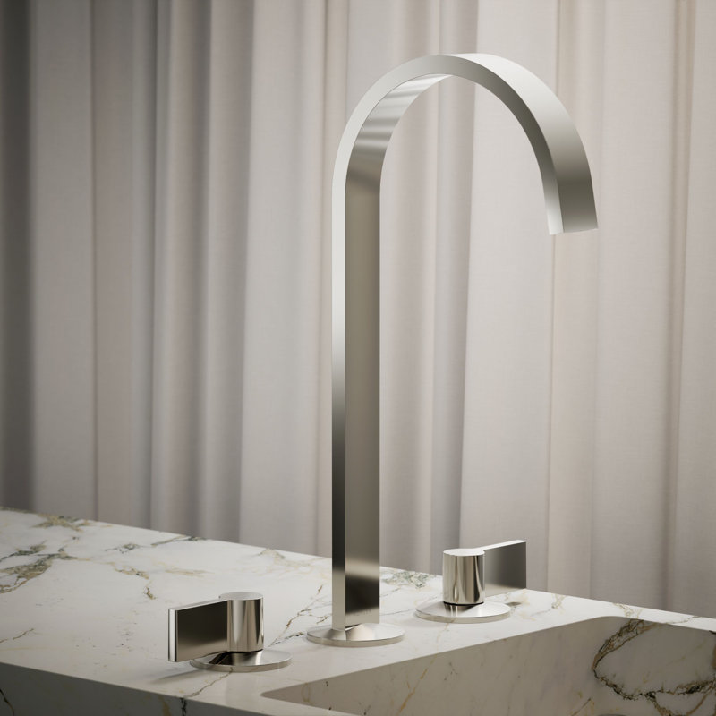 Components Bathroom Sink Spout With Ribbon Design, Polished Nickel