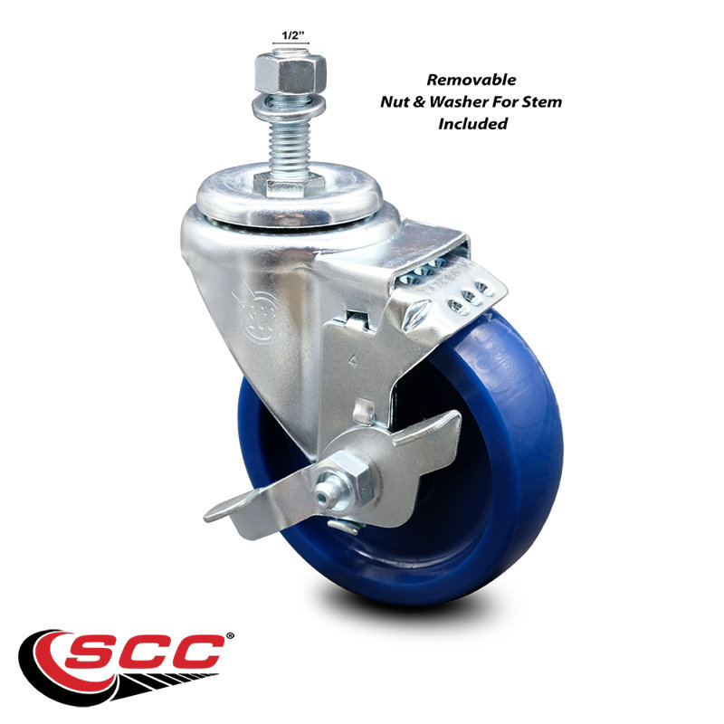 4 Inch_Solid Polyurethane Wheel Swivel ½ Inch Threaded Stem Caster with Brake