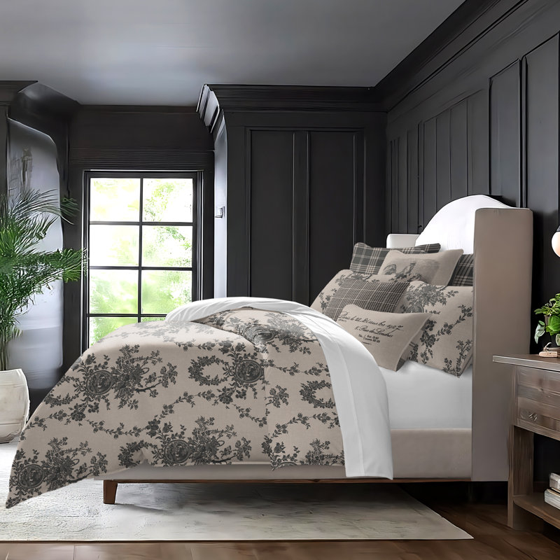 Country Lane Toile Ebony Cotton Duvet Cover Set  8 Piece, California King Duvet Cover + 7 Additional Pieces
