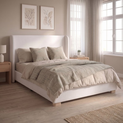 Wingate Upholstered Velvet Platform King Bed with Tall Wingback Headboard and Rubber Wood Legs