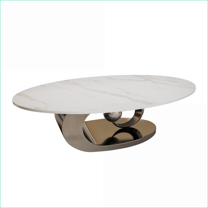 Table basse en pierre frittée moderne avec base en acier inoxydable, facile à nettoyer et amp; Durable pour le salon