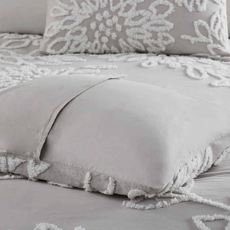 Édredon - Chenille de coton gris / blanc chaud / double lavable à la machine Shabby Chic, Gris chaleureux / Blanc