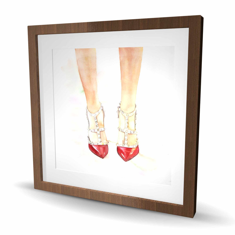 Talons hauts rouges cloutés - reproduction encadrée mate pour la décoration intérieure