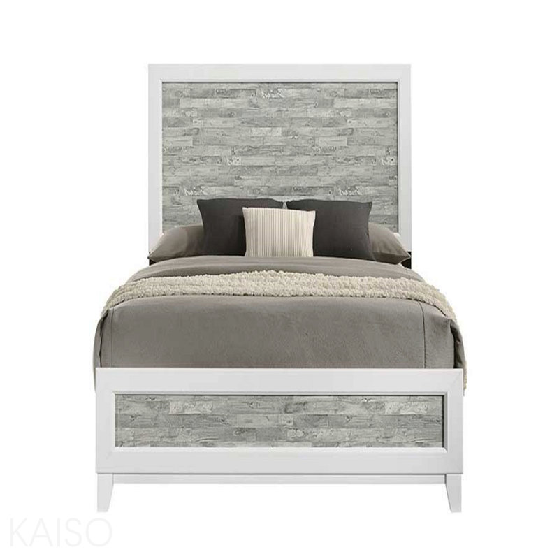 Lit de panneau de lit grand / moderne de style moderne / contemporain 1pc Gris et blanc, Grand lit