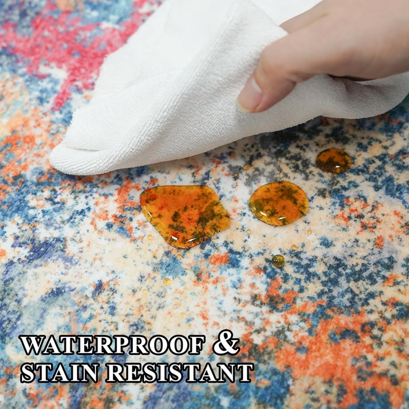 Abstract Washable Rug - Living Room Bedroom Large Area Rug Indoor Farmhouse Stain Resistant Carpet Non-Slip Machine Washable Distressed Soft Room Decor Colorful/Multi
