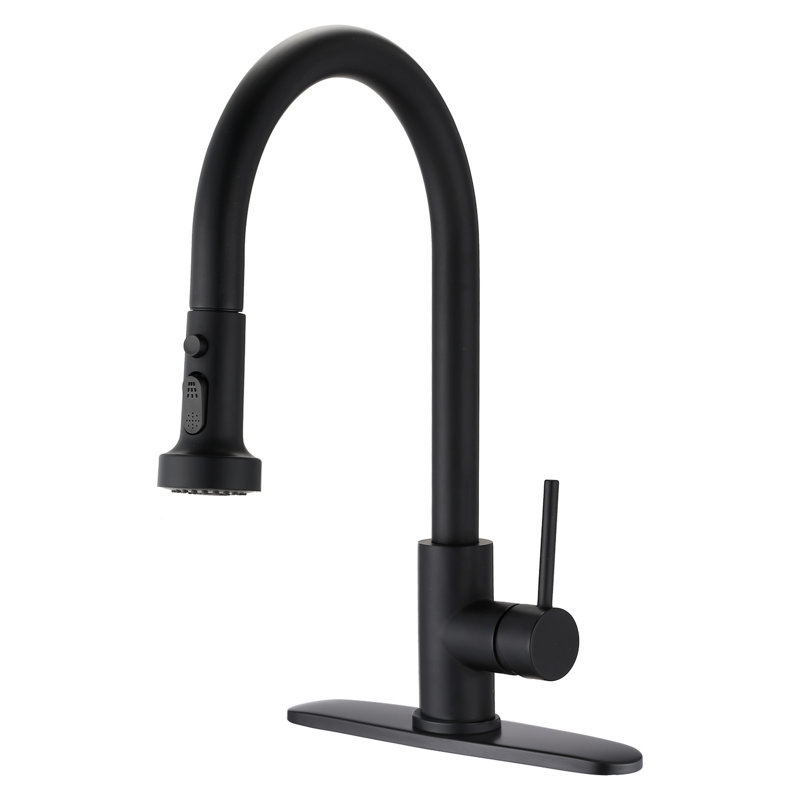 Robinet de cuisine noir mat avec douchette rétractable en acier inoxydable et distributeur de savon, pour rayer les égratignures, bec rotatif à 360 °, écoulement de rouille de 1,8 gallon par minute, débit