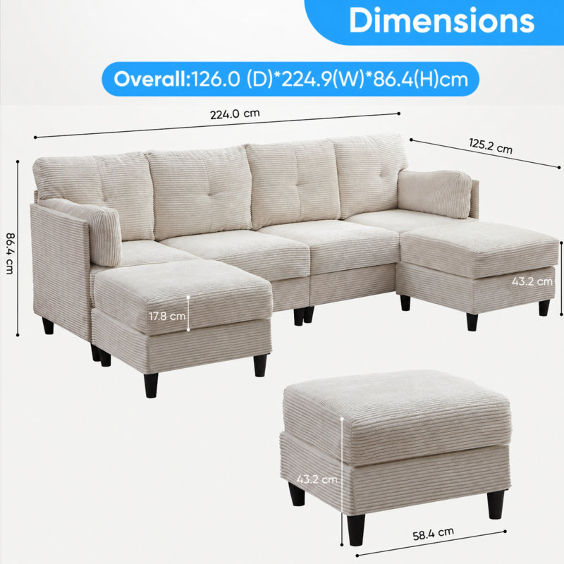 5 Seater Chenille Sectional, Beige