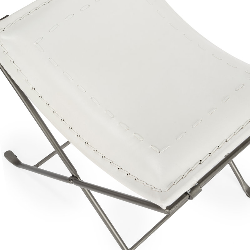Leather Utility Stool, White Genuine Leather