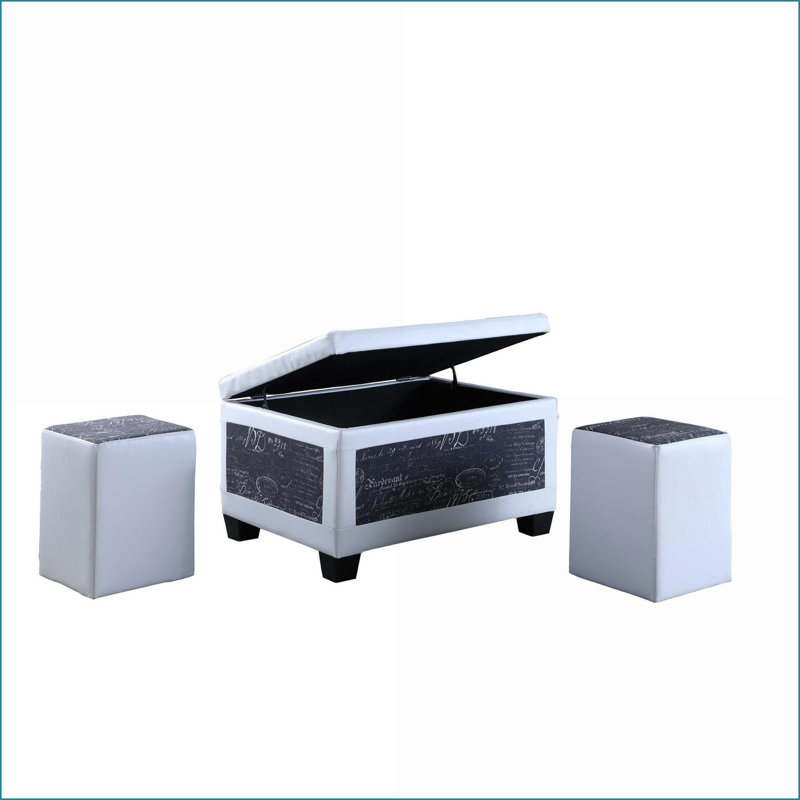 Grand repose-pieds 19 pouces | Bleu royal traditionnel Crème | 2 places de rangement | Cuir retravaillé | Pieds en bois | Charnières noires