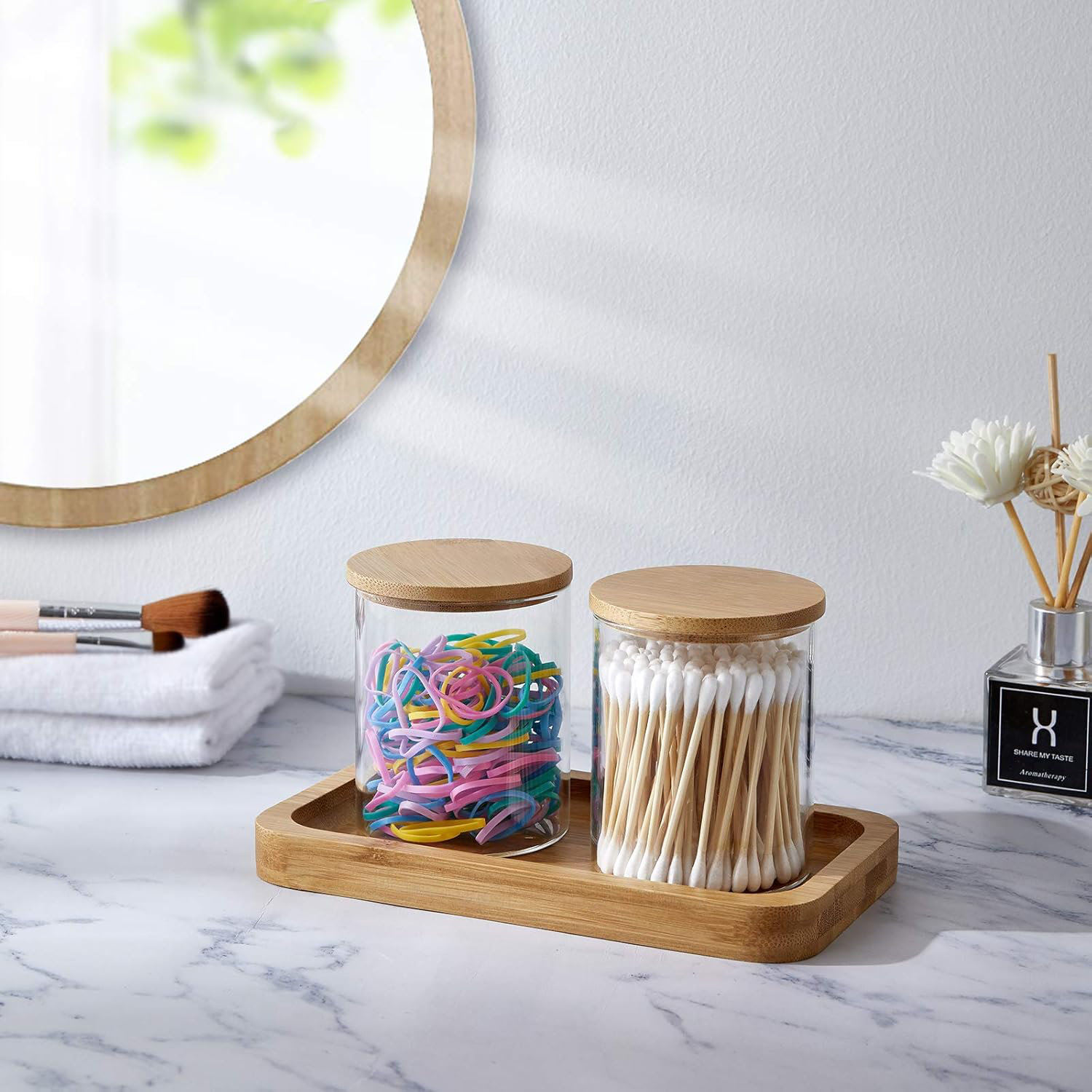 Gracie Oaks Glass Qtip Holder With Vanity Tray, Apothecary Jars ...
