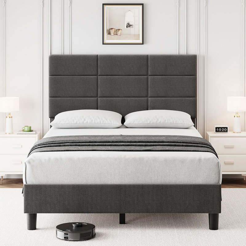 Bed Frame, Bed Frame With Adjustable Upholstered Headboard, Twin