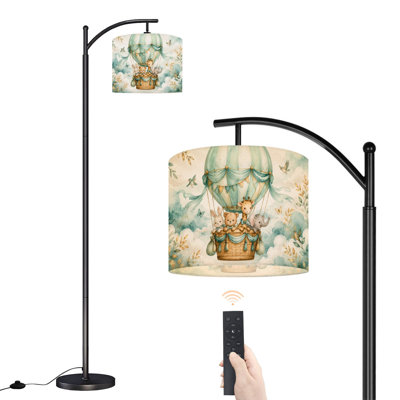  Lampe sur pied à arc en forme de montgolfière fantaisiste, animaux mignons, grande lampe sur pied moderne, abat-jour réglable en lin à 3 couleurs