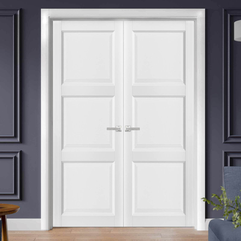 Lucia 2661 White Silk 80" x 60" French Double Panel Solid Wood Doors