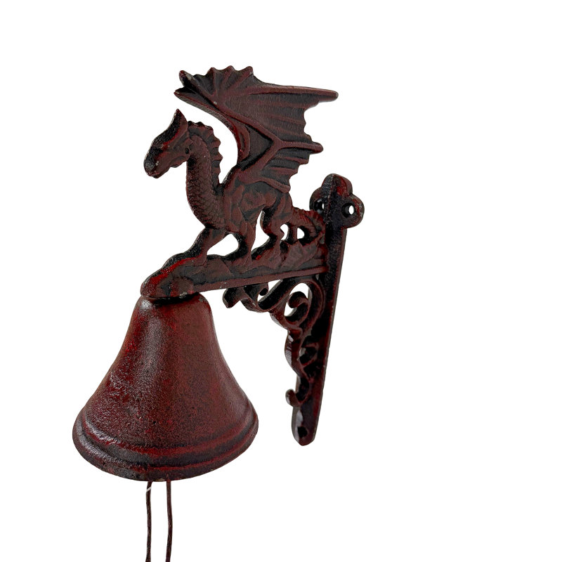 Sonnette de porte murale rustique en fonte avec cordon, rouille rouge, 9 pouces de haut