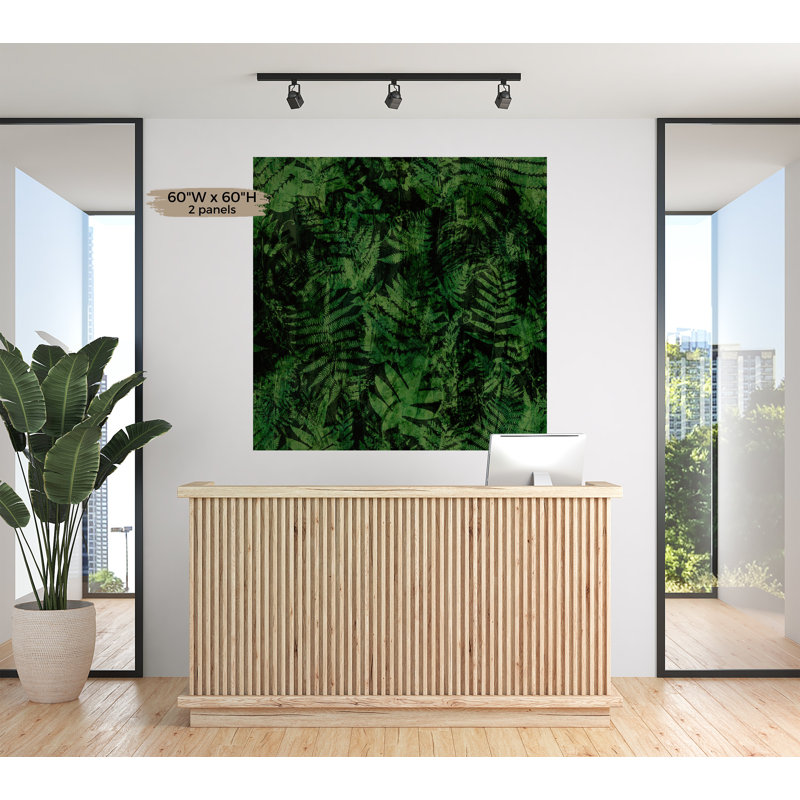 Adhésif mural botanique pelez et collez Odion - texture forêt foncée, L 96 po x l 90 po