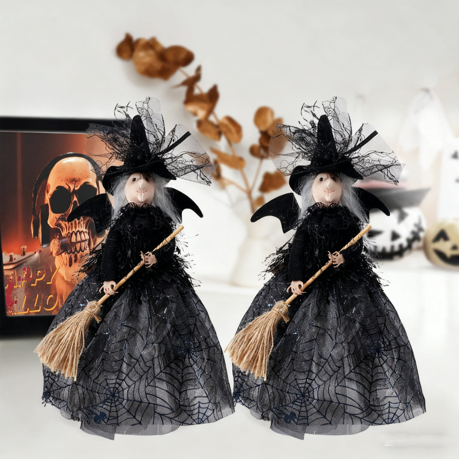 The Holiday Aisle® 2PCS Halloween Witch Dolls, Black Figurines