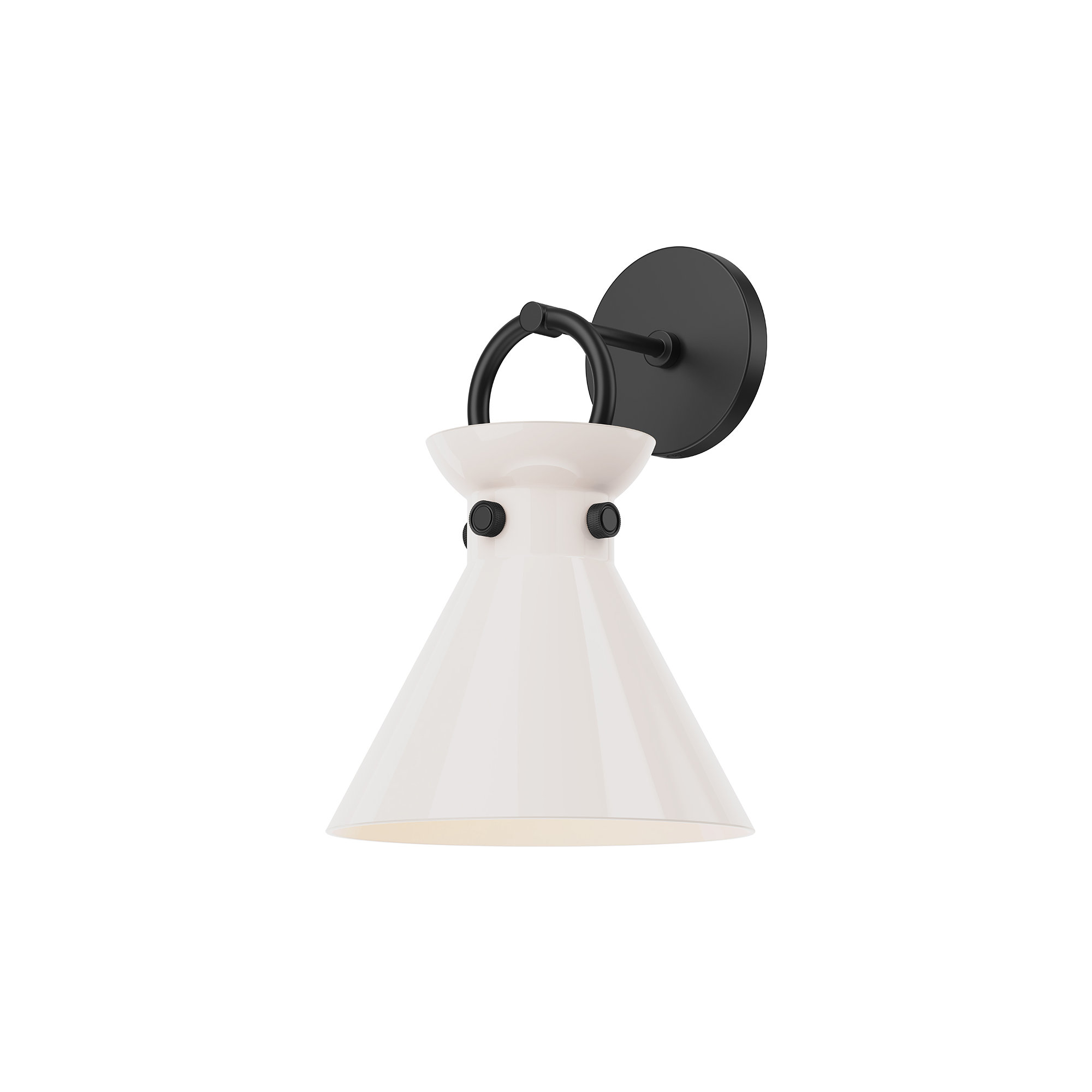 Tiney Single Light Steel Dimmable Armed Sconce, Matte Black, Glossy Opal