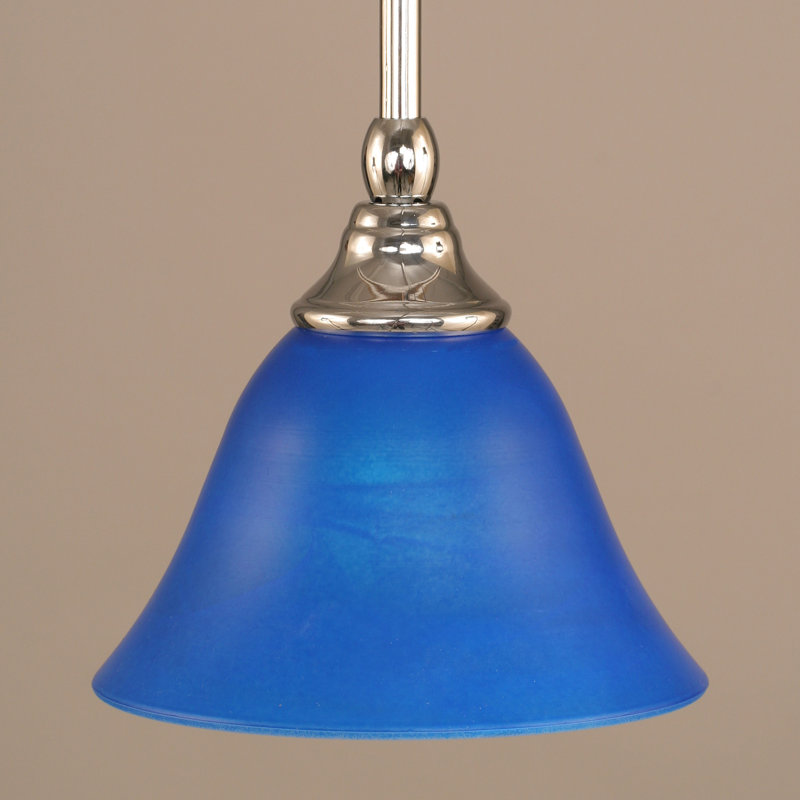 Stem Hung Mini Pendant With 7" Blue Italian Glass, Brushed Nickel